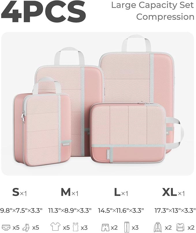 Percover Compression Packing Cubes 4-Piece Set, Packing Cubes Compression for Travel with Label Pockets, Travel Organizer for