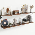 55" Long Wall Mounted Floating Shelves,8 inch Deep Floating Shelf with Metal Brackets Set of 2,Easy-to-Install Wall Decor Sto