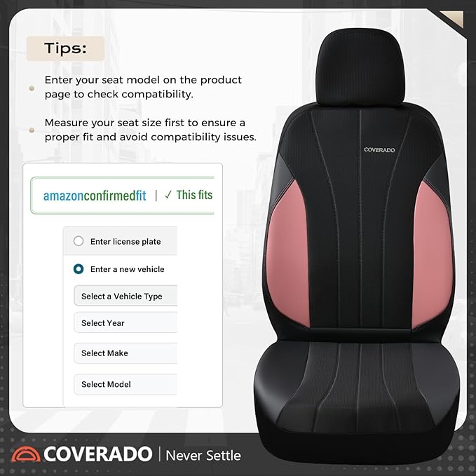 Coverado Seat Covers 5 Seats, Luxury Car Seat Covers Full Set, Automotive Car Protectors, Pink Driver Seat Covers, Car Access