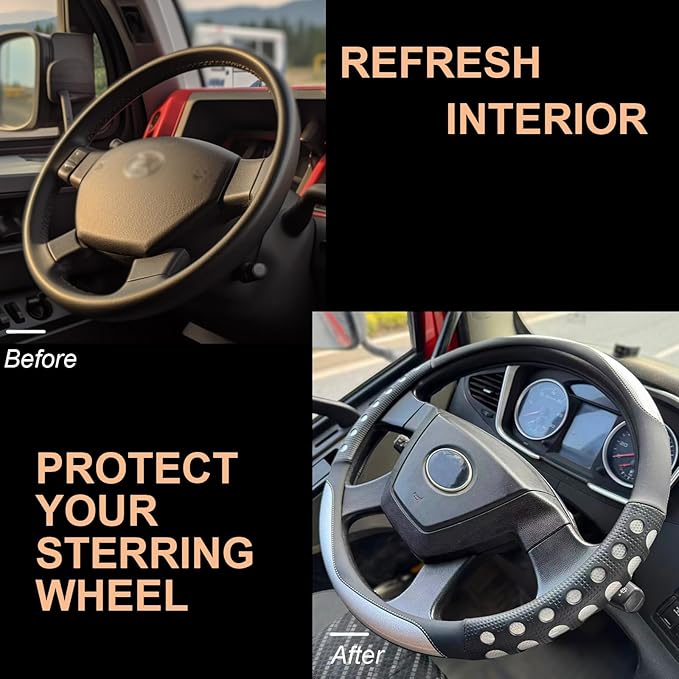 PINCTROT XL Size 17.5-18 in Race Grip Steering Wheel Cover for Semi Truck, Fits RV, Big Rig Trucker, 18 Wheeler and Classic Cars, Anti-Slip Silicone Perforated Design 17.5-18 Inch (Racing Silver)