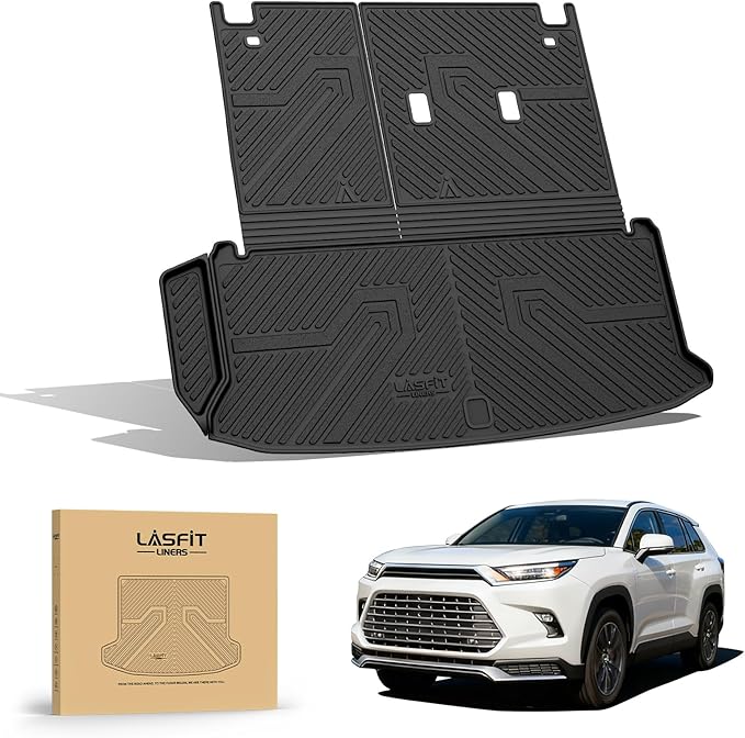 LASFIT Cargo Mat for Toyota Grand Highlander 2026 2025 2024 (Include Hybrid), All Weather TPE Custom Fit Rear Trunk Mat For Grand Highlander Accessories, 2026-2024 Grand Highlander Cargo&Backrest Mats
