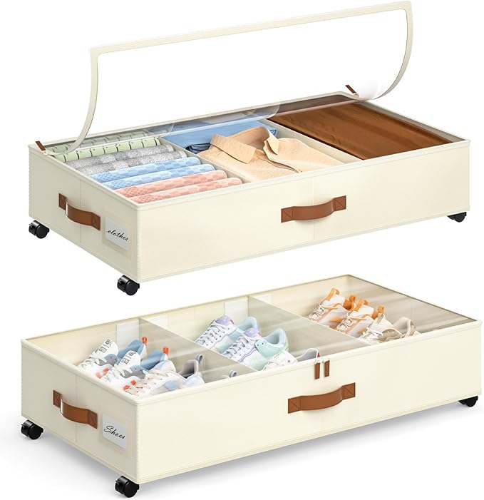 Yecaye Under Bed Storage with Wheels, Hemp Grey