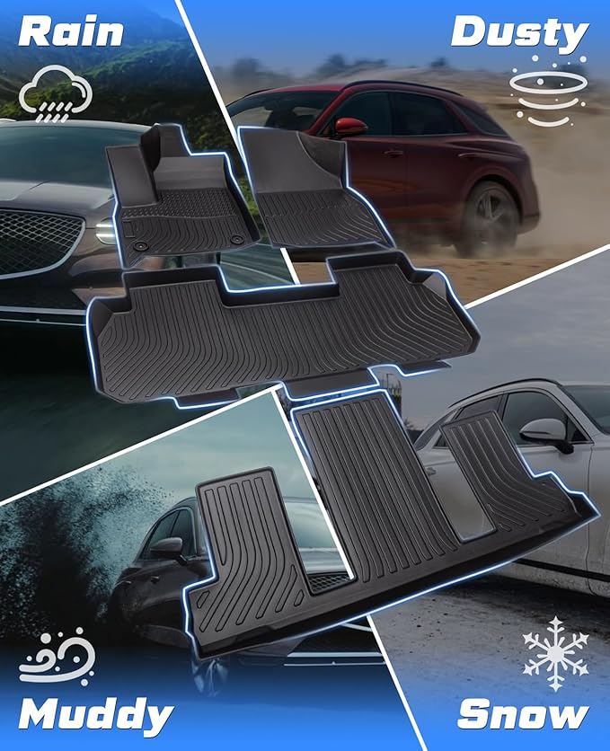 Sunsdrew Premium All-Weather Floor Mats for 2018-2024 Chevy Chevrolet Traverse 7-Seater TPE Heavy-Duty Car Floor Liner for Traverse Accessories(ONLY Fit 2nd Row Bucket Seats)