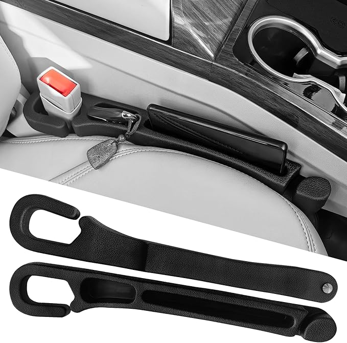 Car Seat Gap Filler 2 Pack with Organizer Hook & Emergency Glass Breaker Prevent Small Items & Tools from Falling Ultimate Seat Side Gap Fits Cars, SUVs, Trucks & Sedans