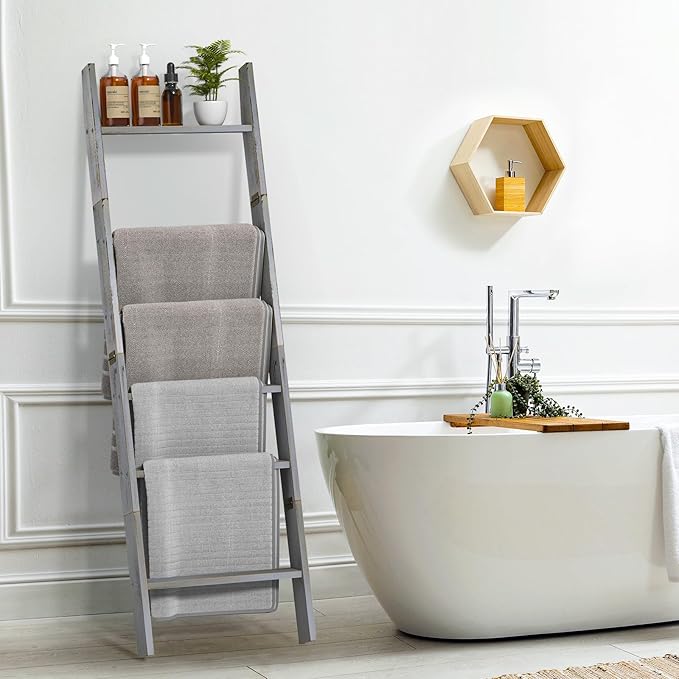 Honest Blanket Ladders for The Living Room, 6-Tier Blanket Holder, Wall-Leaning Blanket Rack, Ladder Shelves, Wooden Quilt La