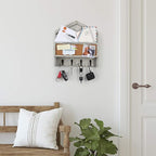 J JACKCUBE DESIGN Wall Mounted Rustic White Wash Mail and Key Holder, Wooden Floating Organizer with Mail Storage, 4 Key Hold