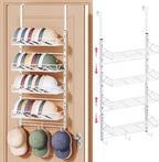 SWTYMIKI Over Door Hat Organizer - 5 Tier Wall Mounted Hat Rack with 4 Adjustable Metal Basket and 3 Hooks, Hanging Baseball 