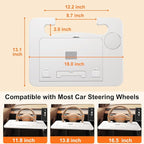 Angle Adjustable Car Steering Wheel Desk,3 in 1 Car Steering Wheel Tray,Car Laptop Mount | Car Reading Stand | Car Food Tray with Drinks Holder, Multipurpose Travel Car Accessories-White