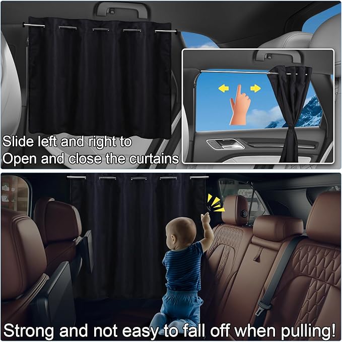 XCBYT Car Window Shades - Upgrade 2 Pack Car Privacy Curtians with Rods for Baby 99% Light Block Window Covers for Camping, Napping, Sleeping, Breastfeeding, Cloth Changing