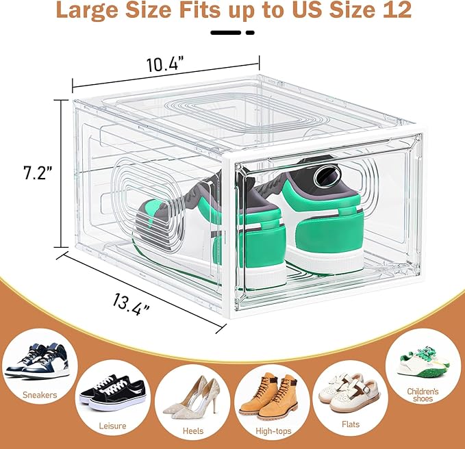 caktraie 6 Pack Thicken Shoe Organizer Stackable,Upgraded Sturdy Shoe Storage Box with Magnetic Door,Shoe Containers for Snea