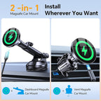 Coolpow for MagSafe Car Mount Charger【Ultra Magnet】Magnetic Phone Holders for Your Car Charger【Windshield+Vent+Dash】Magnetic Wireless Car Phone Holder Mount Charger Car Accessories for iPhone 17 16 15