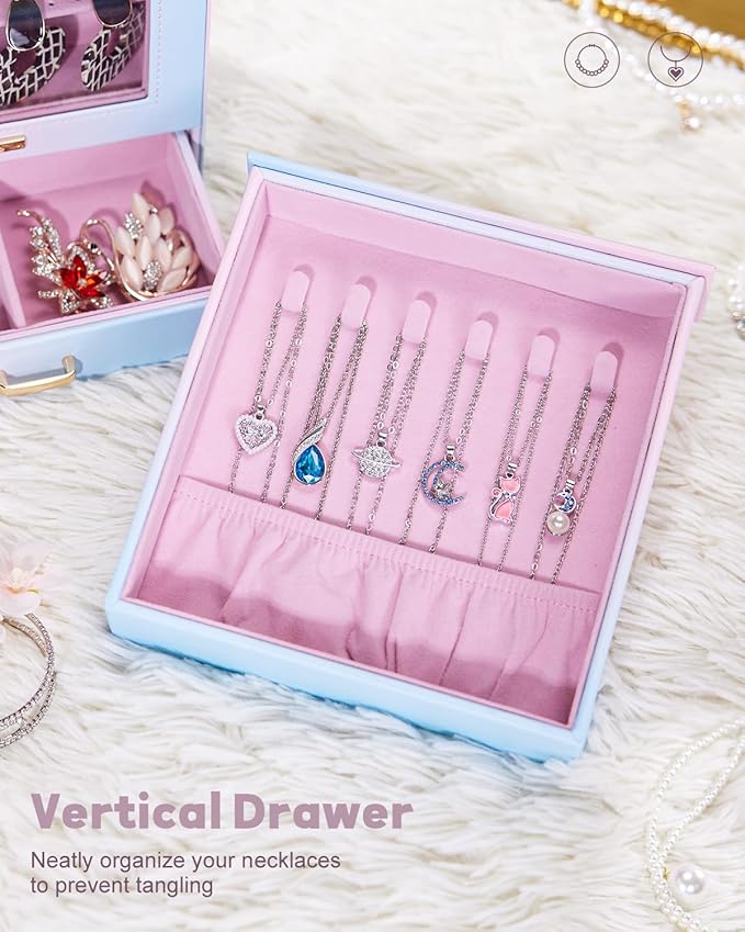 Homde Jewelry Organizer Girls Women Jewelry Box for Necklaces Rings Earrings Gift Bracelets Storage Case (Blue - Pink Gradien