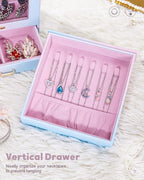 Homde Jewelry Organizer Girls Women Jewelry Box for Necklaces Rings Earrings Gift Bracelets Storage Case (Blue - Pink Gradien