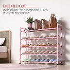Bumusty 5-Tier Expandable Shoe Rack for Closet, 18“-33” Adjustable Shoe Rack for Small Space, Small Shoe Organizer for Front 