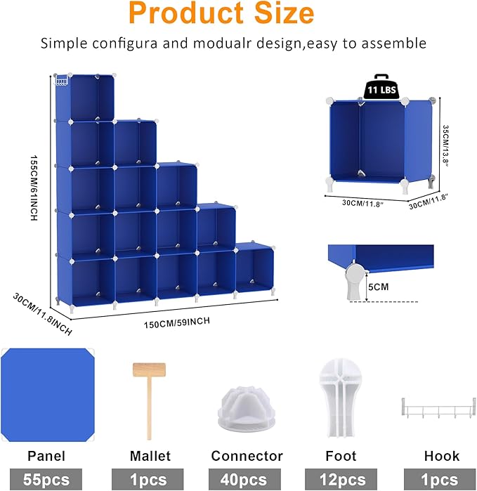 AWTATOS Cube Storage Organizer, 16 Cube Closet Organizers and Storage Shelves, DIY Stackable Bookshelf for Bedroom, Home, Adm