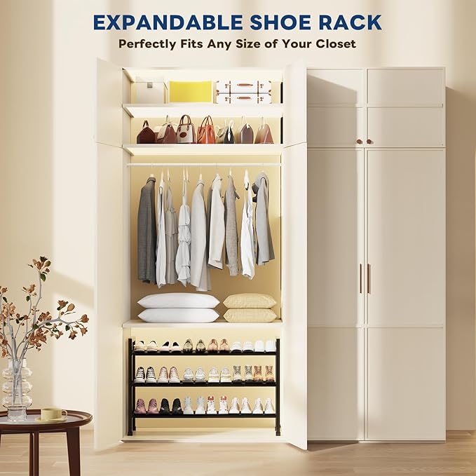 Mavivegue 19“- 43” Adjustable Shoe Rack, 3 Adjustable Length, 3 Tier Expandable Shoe Rack for Closet, Entryway, Shoe Shelf, B