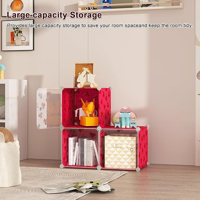 C&AHOME Cube Storage Organizer with Doors, 3-Cube Shelves, DIY Plastic Modular Bookshelf, Closet Clothes Storage Shelving Ide