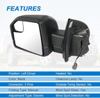 JDMSPEED Left Driver Side View Mirror Compatible with 2015-2020 Ford F150 with Blind Spot Glass Power Black Without Turn Sign