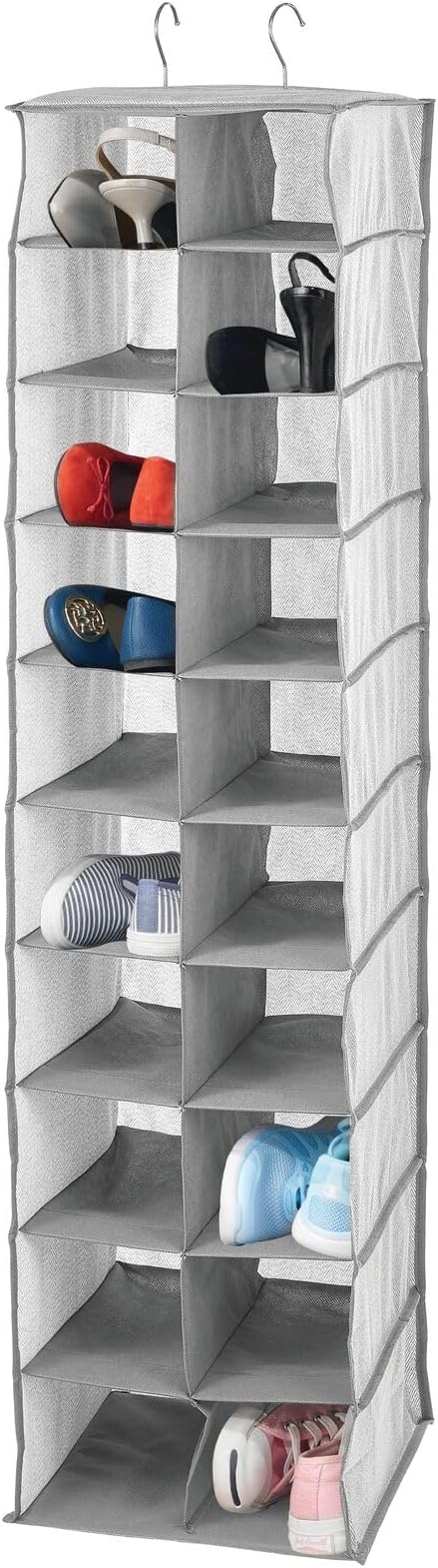 mDesign Soft Fabric Closet Organizer - Holds Shoes, Handbags, Clutches, Accessories - Large, 20 Shelf Over Rod Hanging Storag