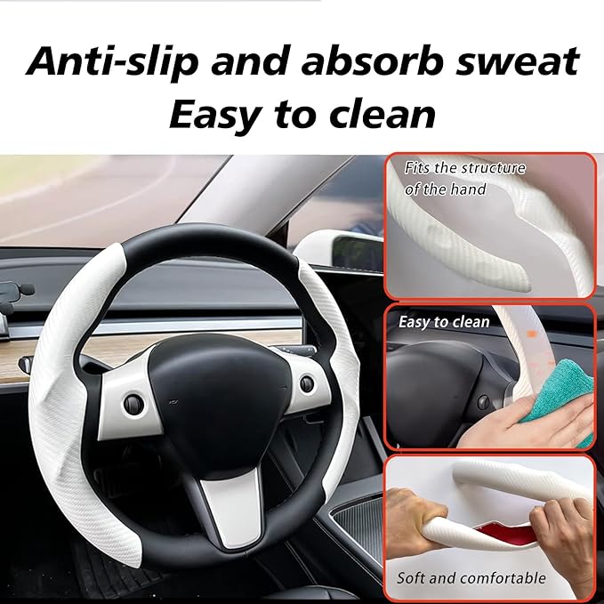 for Tesla 2017-2023 Model 3 and 2020-2024 Model Y Steering Wheel Cover Trim Interior Decoration Protection Accessories(M3/My-Black 5pcs)