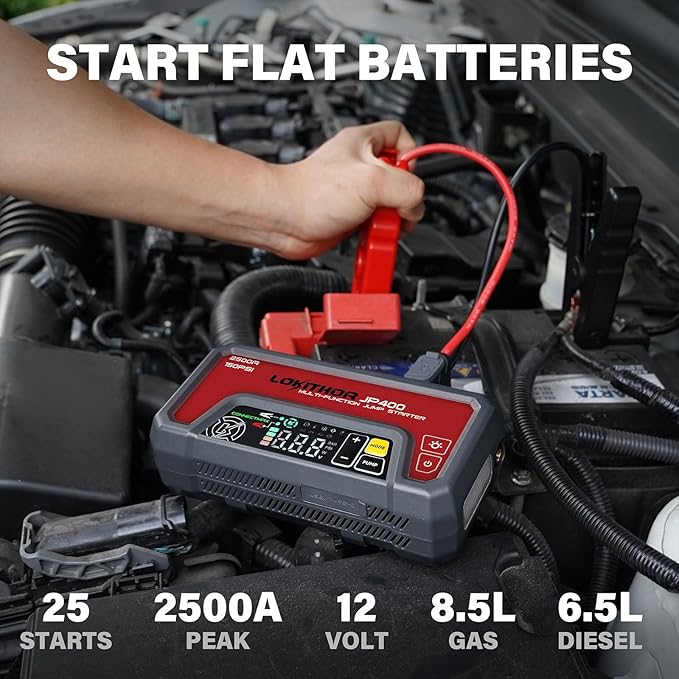 LOKITHOR JP400 Jump Starter with Air Compressor, 2500A 12V Portable Car Battery Booster Pack (8.5L Gas/6.5L Diesel) with