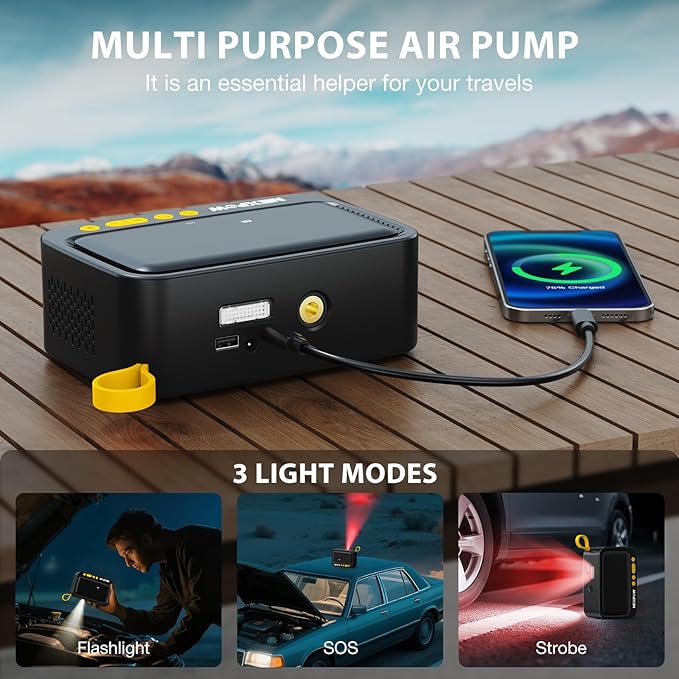 NEXPOW Tire Inflator Portable Air Compressor, 150 PSI Air Pump for Car Tires with Digital Pressure Gauge & Auto Shut-Off, Air Compressor Portable for Car, Motorcycle, Bicycle, Balls, Yellow