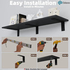 Floating Shelf Board for Wall 5/8" – No Brackets – 36" L x 10" W x 0.6" T Black Melamine Wood Floating Shelves for Bathroom, 
