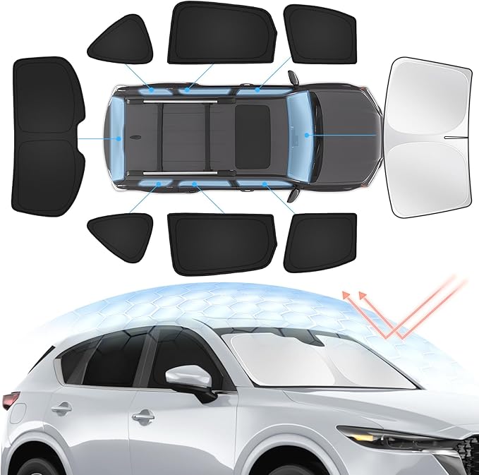 Sunsdrew 8PCS Full Rear&Side Window Sun Shade for Mazda CX-5 2017-2026|Foldable Privacy Protector|Blocks UV Rays&Heat|CX5 Interior Accessories