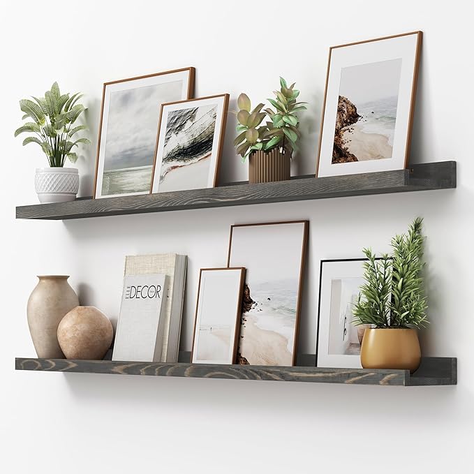 Picture Ledge Shelf, Floating Shelves Set of 2, Solid Pine Wood 55'' Long Large Nursery Book Shelves for Toys Storage, Kids B