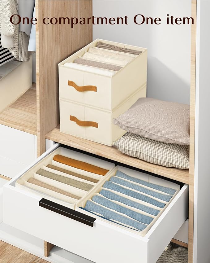 Homsorout Clothes Organizers and Storage - 4/5/7 Grids Fabric Jeans Organizer with Handles, Foldable Closet Organizers Divide