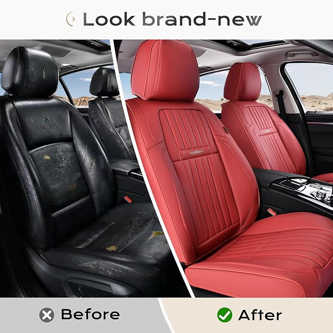 Coverado Car Seat Covers Front Seats, Seat Covers for Cars, Car Seat Protector, 2-Pack Car Seat Cushion Nappa Leather, Waterp