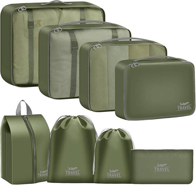 Packing Cubes for Travel - 8 Set Luggage Organizer Bags for Family, Mesh Breathable Packing Cubes for Suitcases Durable Trave