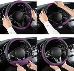 Car Steering Wheel Cover, Microfiber Leather Steering Wheel Cover Universal Fit 14.5-15 inch Anti-Slip Comfortable Breathable