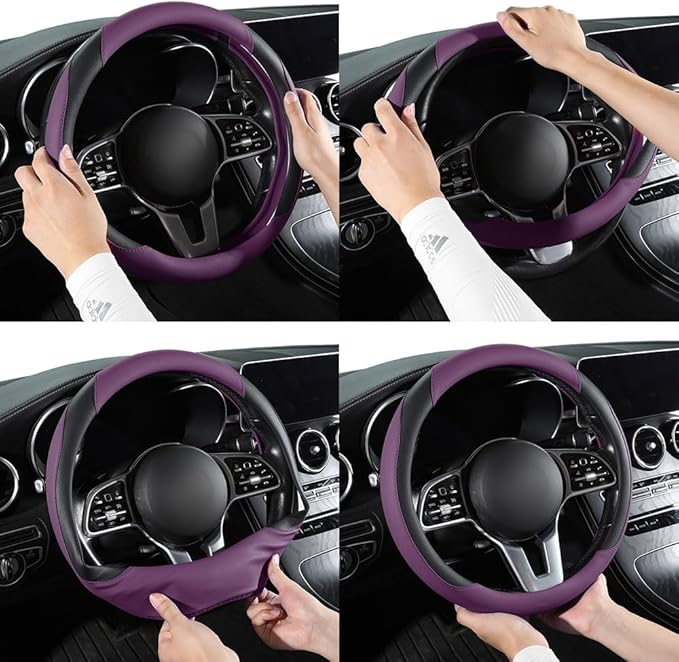 Car Steering Wheel Cover, Microfiber Leather Steering Wheel Cover Universal Fit 14.5-15 inch Anti-Slip Comfortable Breathable