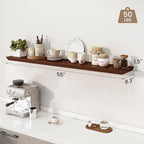 55 Inch Floating Shelves for Wall, 9.3" Deep Crown Molding Wood Display Shelf with Heavy Duty Invisible Brackets for Living R