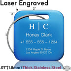 Stainless Luggage Tags for Suitcases 4 Pack: Metal Personalized Luggage Tags for Backpacks & Bags with Customizable Texts (Bl