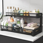 1 Pack 20.47IN Depth Under Sink Storage Organizer, Large 2-Tier Elegant Mesh Pull Out Shelf for Kitchen and Bathroom Cabinet 