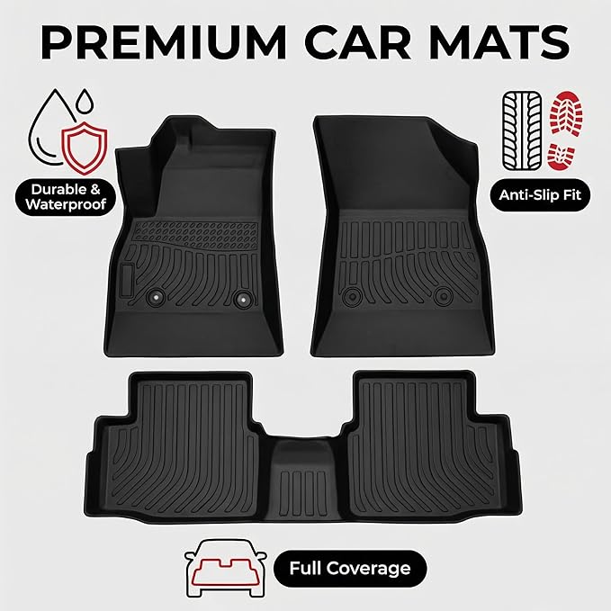 All Weather Floor Mats for 2016-2019 Chevy Cruze (No Fit 2016 Cruze Limited), Chevy Cruze Floor Mats, 1st and 2nd Maximum Coverage, 3D Waterproof TPE Rubber Protector Car Mats Full Set Liners