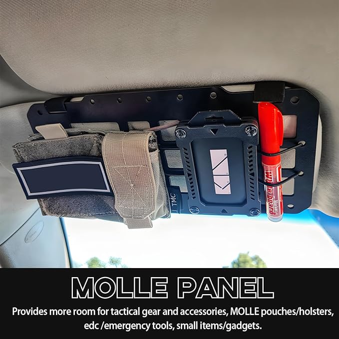 Car Rigid MOLLE Panel, Sun Visor Panel Holster Tactical Gear Holder MOLLE EDC Organizer, Rigid Panel Frame Modular Storage Pouch for Auto Visor, Car Accessories