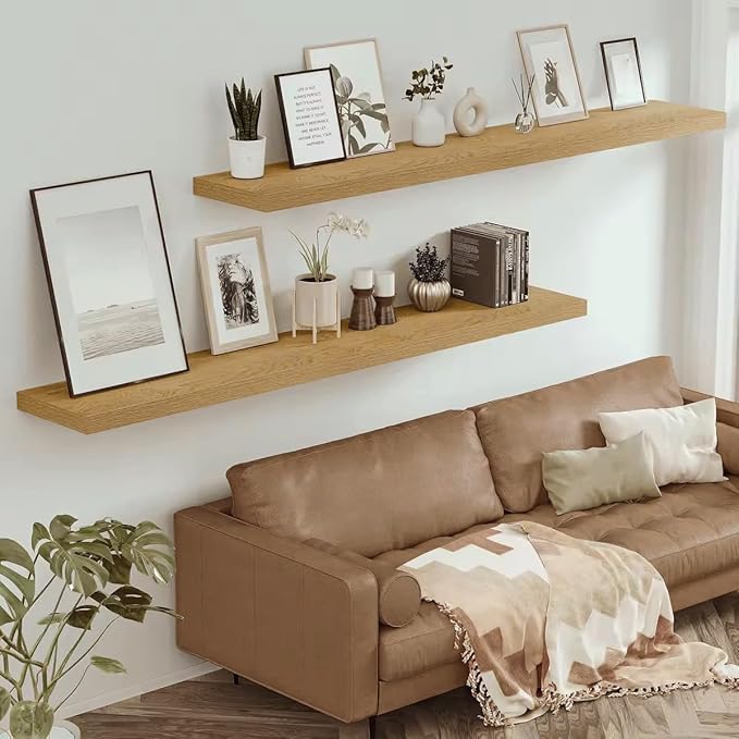Vivelove 12" Deep Floating Shelves with Invisible Brackets, 72" Wall Shelves for Bathroom Bedroom Kitchen Living Room Laundry
