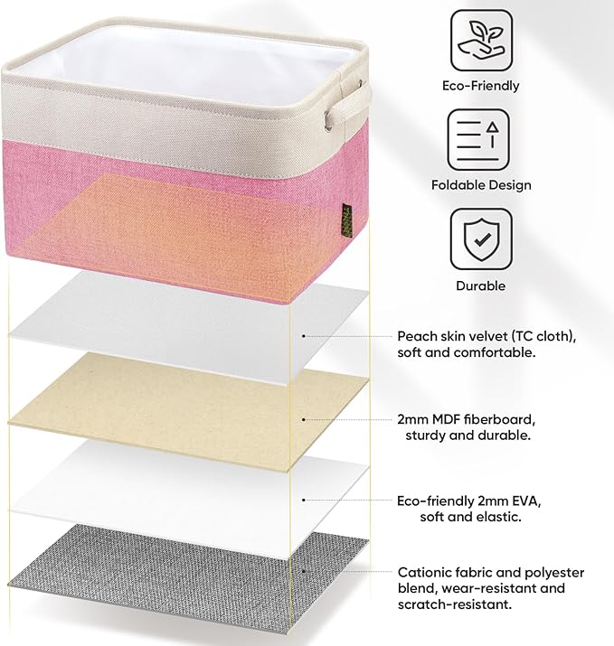 BALEINE 2 Pack Fabric Closet Storage Bins for Shelves, Linen Closet Organizers and Storage, Decorative Baskets for Organizing