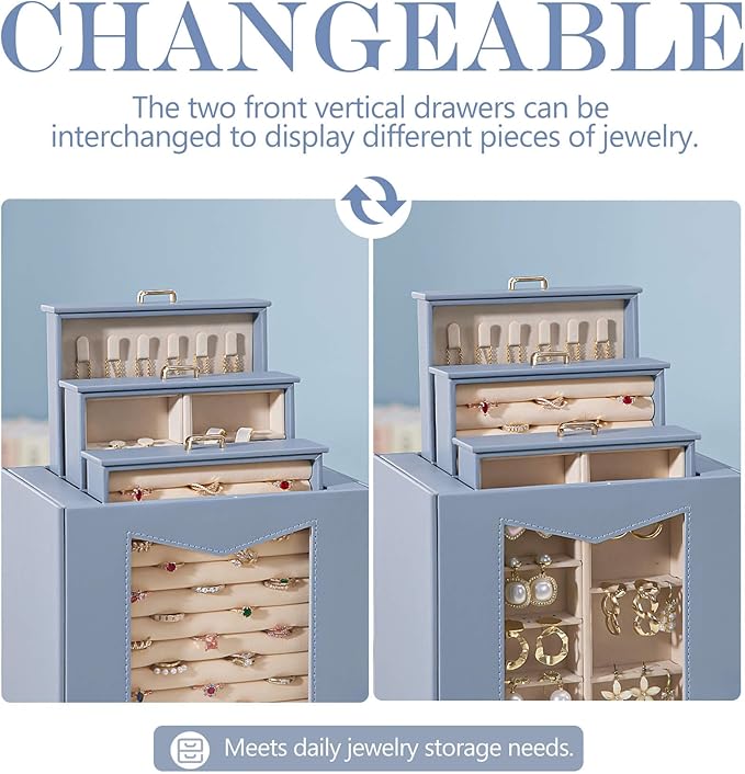 Homde Jewelry Organizer with Transparent Window Necklace Hooks Gift for Women Jewelry Box Display Case for Necklaces Rings Ea
