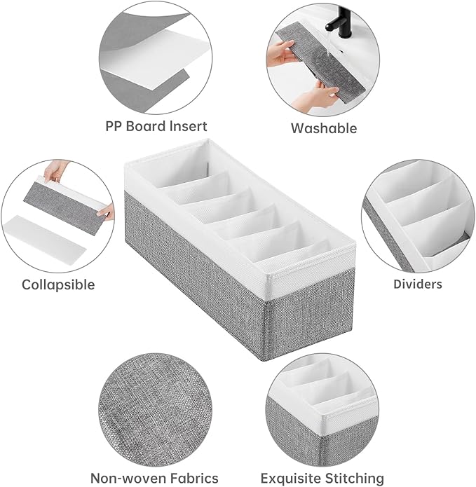 3 Packs Fabric Belt Organizer, 6 Grids Belt Organizer for Closet and Drawer, Foldable Dresser Drawer Organizers, Tie Storage 
