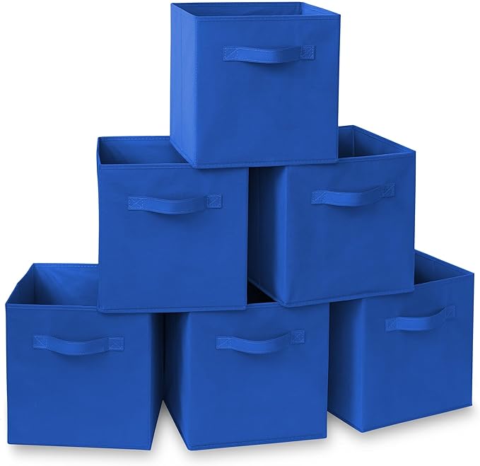 Casafield Set of 6 Collapsible Fabric Cube Storage Bins, Royal Blue - 11" Foldable Cloth Baskets for Shelves, Cubby Organizer