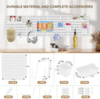 AKTOP Peg Board Wall Organizer 4-Pack – 12"x12" White Pegboard Combination Kit with 13 Accessories for Wall, Plastic Peg Boar