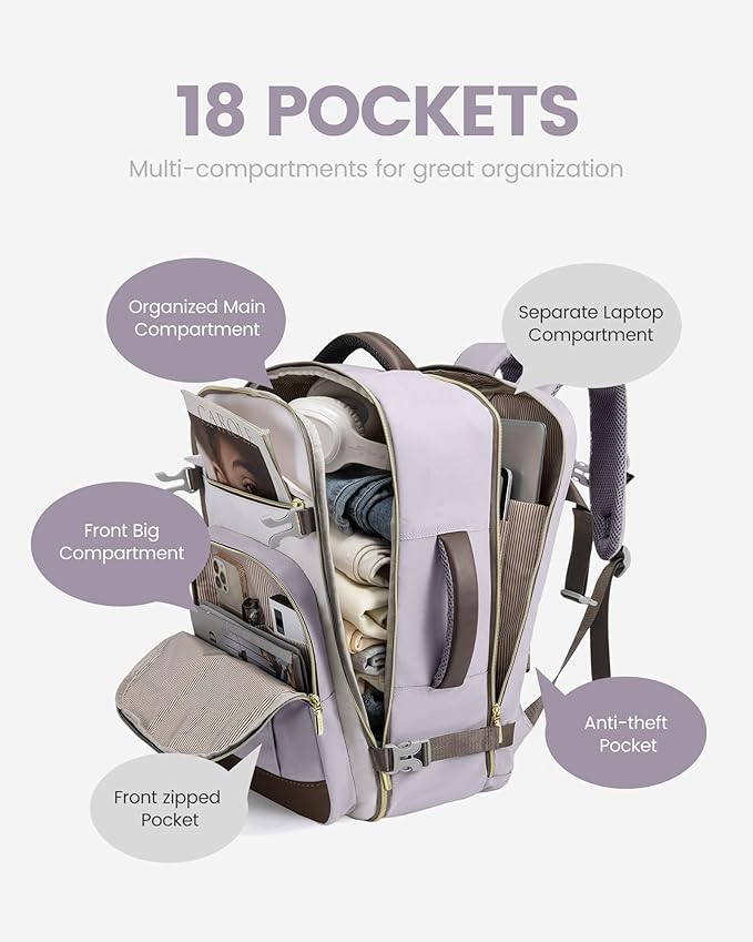LOVEVOOK 40L Travel Backpack for Women & Men - 17.3 Inch Carry On Backpack & Personal Item Backpack for Airlines, Spacious an
