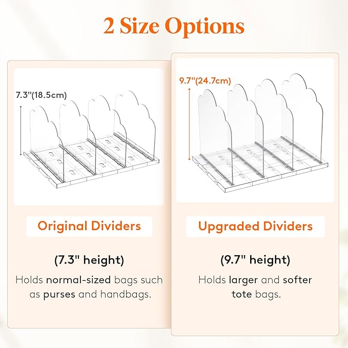 Lifewit Purse Organizer for Closet, 9.7" Tall Clear Handbags Storage Organizer, Adjustable Clutch Organizer Holder for Closet