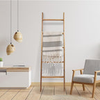 Blanket Ladder, 5-Tier Wooden Quilt Stand, Decorative Ladder Shelf, Leaning Shelf, Wall Leaning Blanket Ladder Towel Storage 