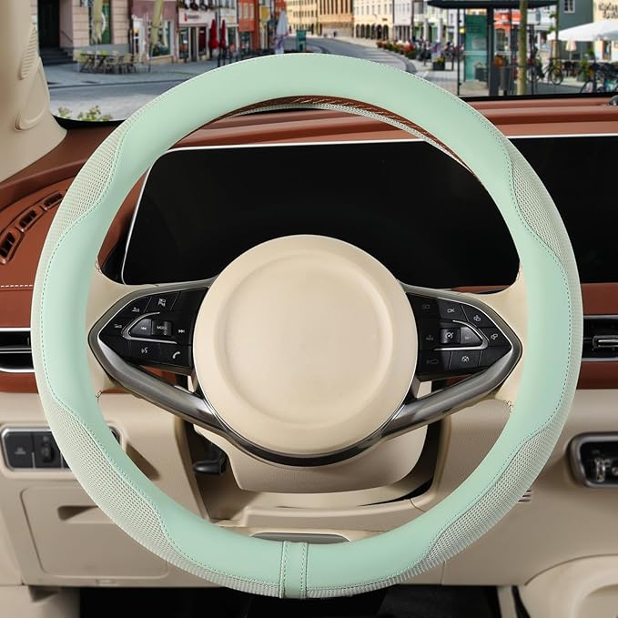 Nappa Leather Steering Wheel Cover, Advanced Microfiber Leather Non-Slip Breathable Fabric, Warm in Winter and Cool in Summer
