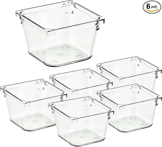 Ravinte 6 Pack Drawer Organizer - 3" X 3" Plastic Storage Bins, Acrylic Organizers with Non-Slip Pads Clear Desk Storage Tray
